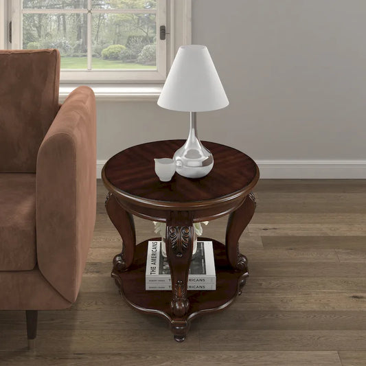 Table d'appoint ronde rétro 22 pouces, table de chevet en bois massif avec étagère, table d'angle pour salon, montage facile