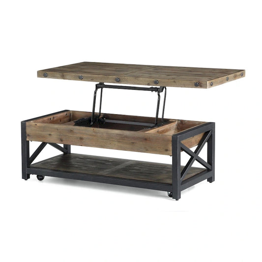 Table basse rectangulaire relevable en bois brun Carpenter avec roulettes par Flexsteel - 50 x 18 x 26