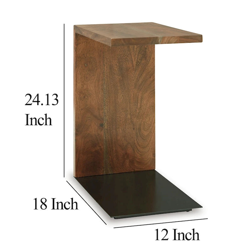 Table d'appoint en bois massif, forme en C, 45,7 cm (18 pouces), marron foncé