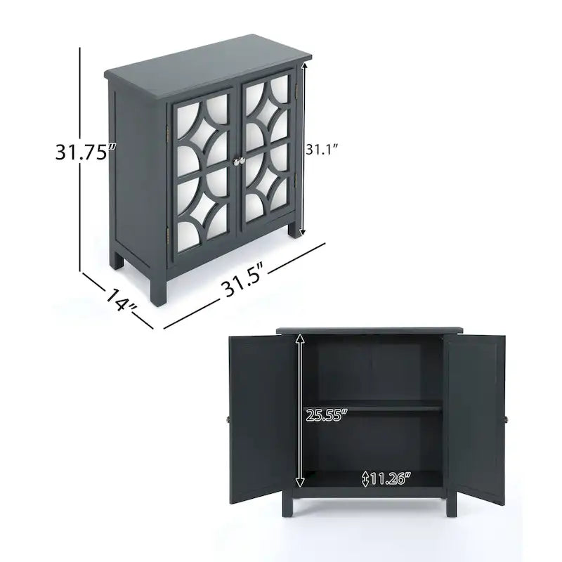 Armoire à double porte en sapin finition miroir, gris anthracite