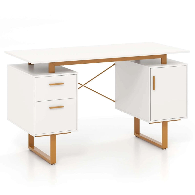 Bureau Costway 51 pour la maison avec plateau flottant et deux tiroirs