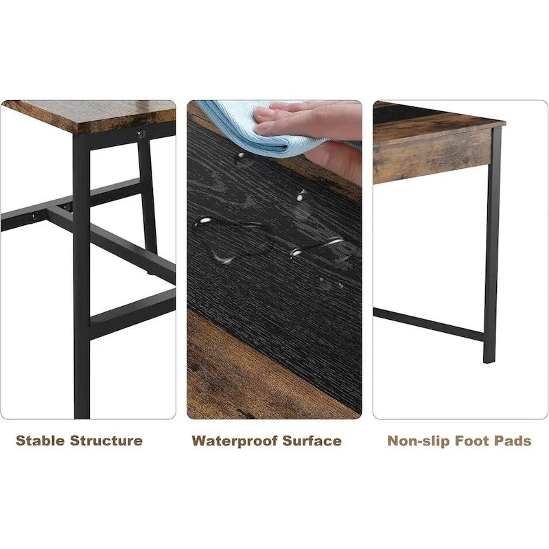 Ensemble table et chaises pour 4 personnes, comprenant une table de cuisine en bois, 2 chaises et un banc.