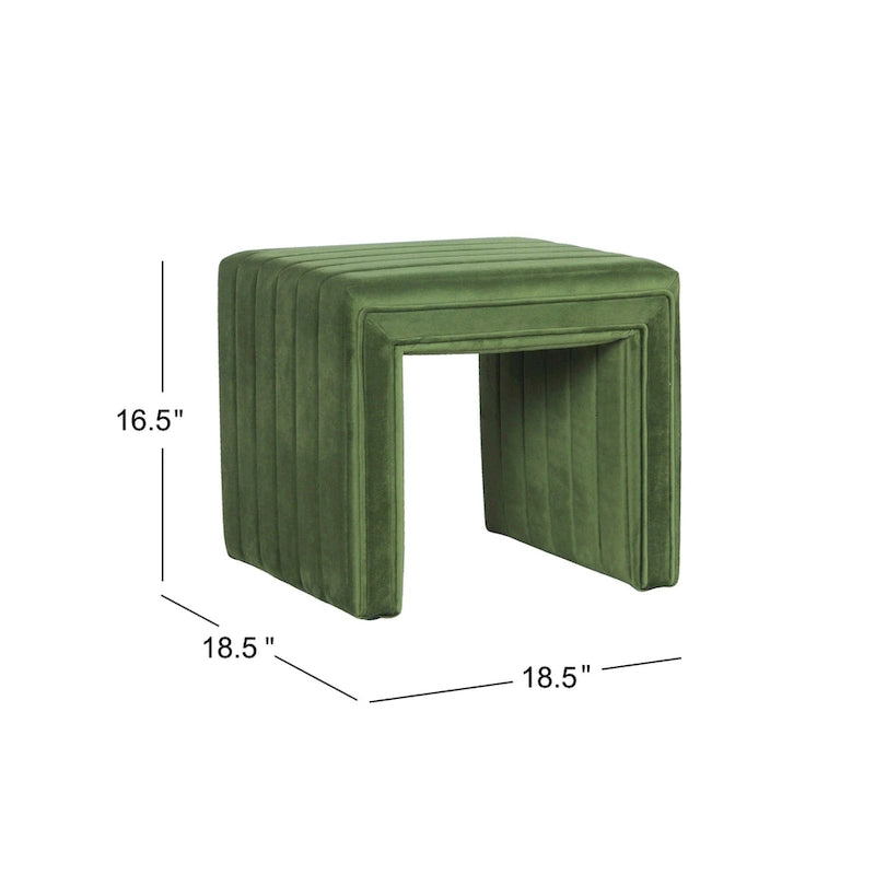 Pouf repose-pieds Ada en velours vert capitonné, 48 cm