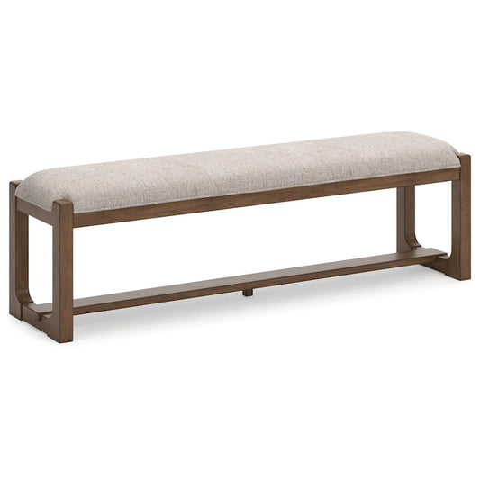 Banc de salle à manger Cabal, grand format, rembourré en polyester beige, bois brun, 162,5 cm (64 pouces).