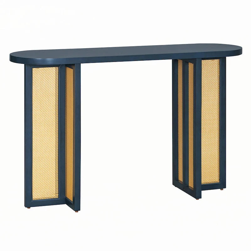 Console d'entrée en rotin style ferme, bleu marine