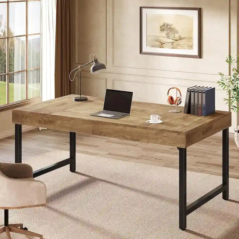 Bureau de direction industriel de 55 pouces, bureau rustique et simple pour ordinateur portable avec pieds en métal robustes