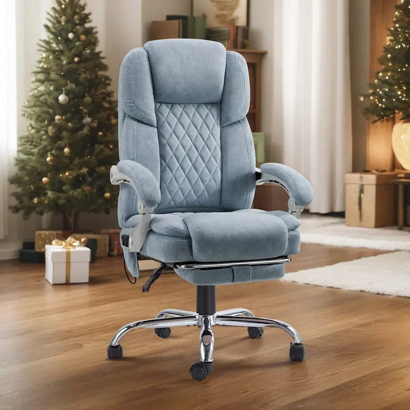 Fauteuil de bureau massant chauffant EROMMY avec repose-pieds, fauteuil de bureau ergonomique inclinable avec soutien lombaire et hauteur réglable.