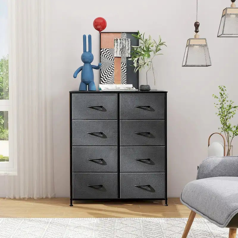 Commode élégante à 8 tiroirs pour chambre à coucher, tour de rangement haute avec plateau en bois