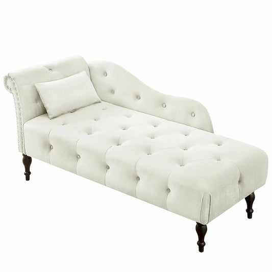 Chaise longue moderne 60.6 en velours capitonné avec pieds en bois massif et clous décoratifs