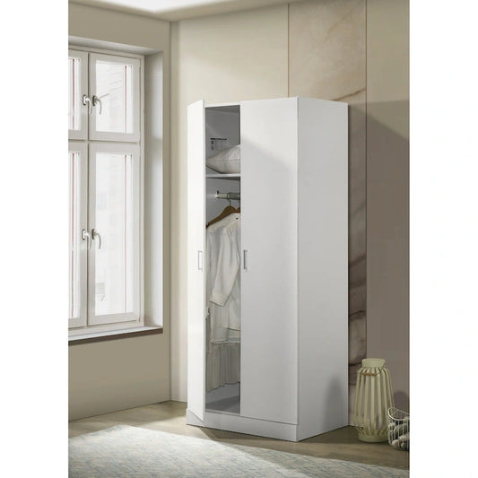 Armoire moderne à double porte de 19 pouces avec étagère de rangement et tringle à vêtements pour chambre à coucher