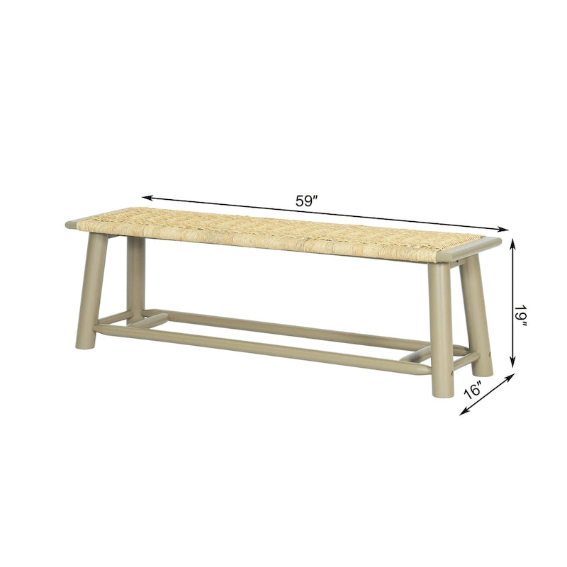 Banc de style campagnard moderne en rotin massif - 150 cm (59 pouces) - Utilisation intérieure et extérieure couverte - Finition noyer - Design multifonctionnel