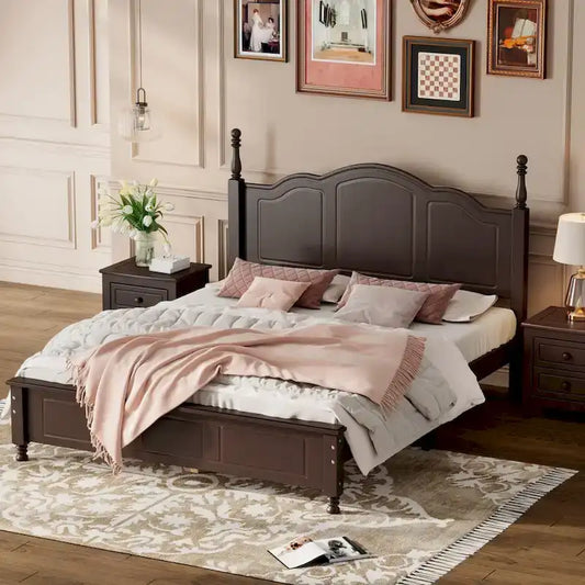 Lit plateforme en bois de style rétro, format queen