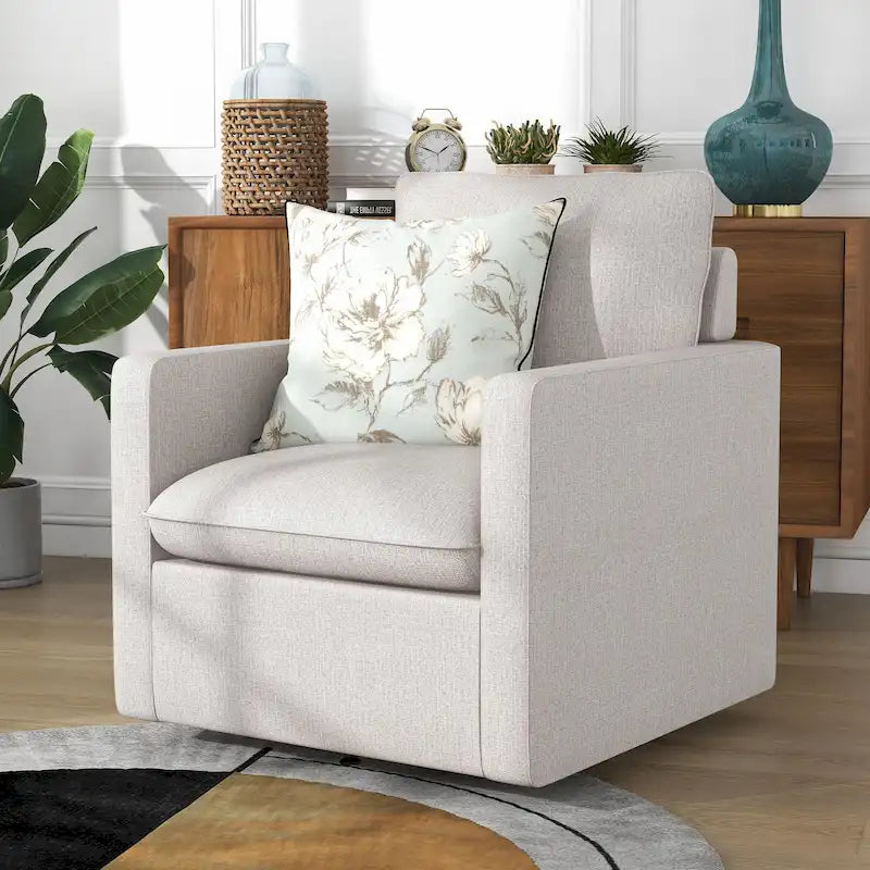 Fauteuil pivotant Kamile Transitional en lin avec dossier rembourré, par Furniture of America