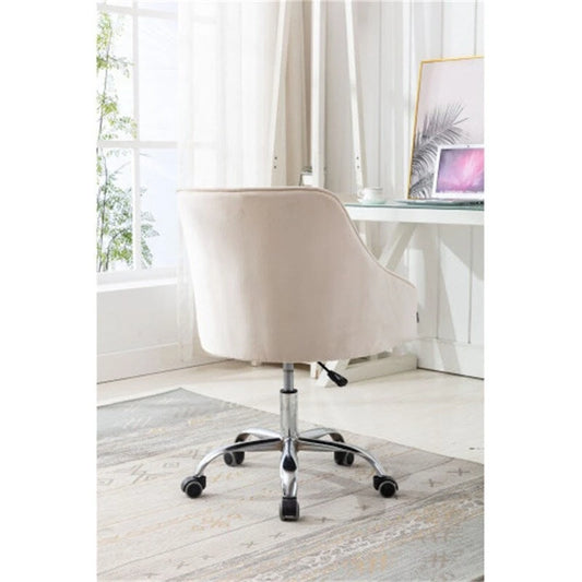 Chaise de bureau moderne en velours, réglable en hauteur, dossier mi-haut, pieds argentés.