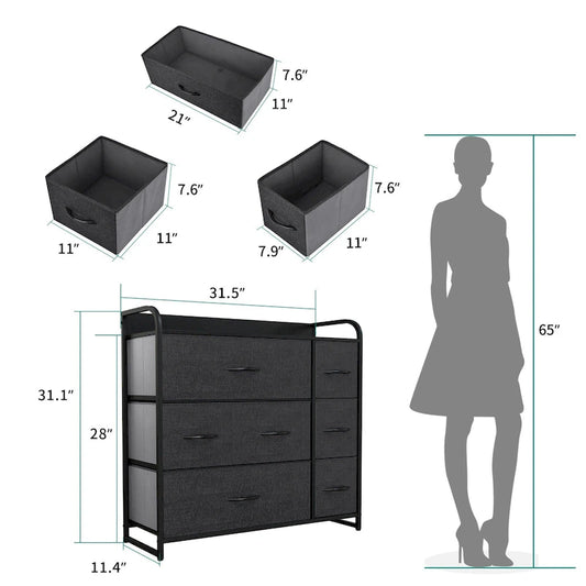 Commode multifonction à 7 tiroirs, grise, avec 7 tiroirs