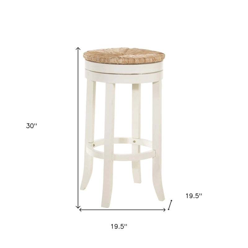 Chaise de bar pivotante sans dossier HomeRoots 30 en bois massif naturel et blanc vieilli avec repose-pieds - 19,5