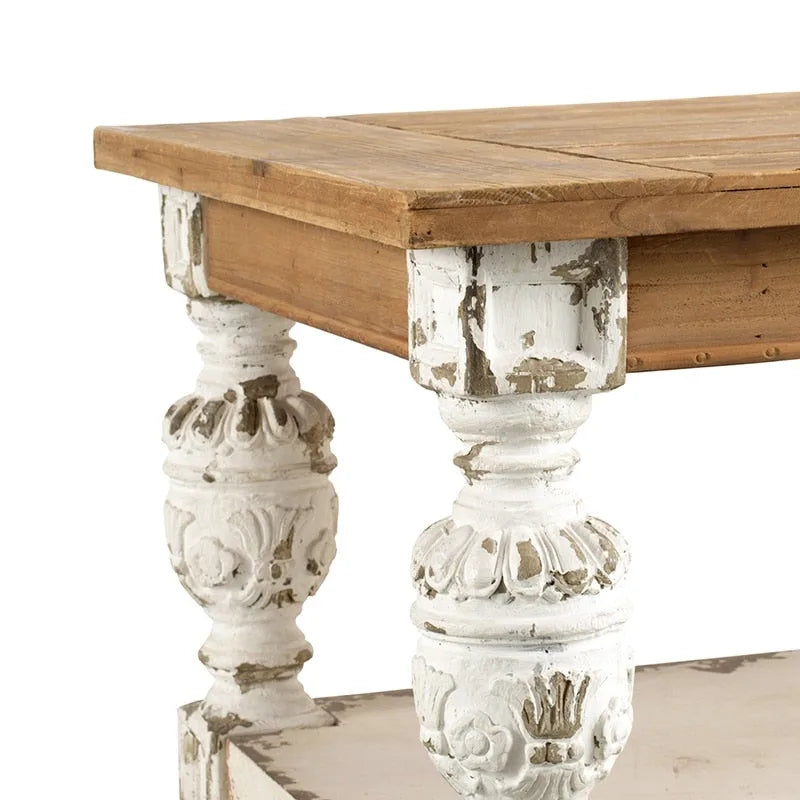 Table basse rectangulaire en bois blanchi antique