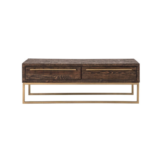 Table basse HomeRoots 47 en métal brun foncé et doré avec tiroir - 46,5