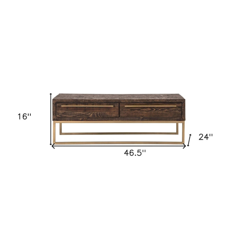 Table basse HomeRoots 47 en métal brun foncé et doré avec tiroir - 46,5