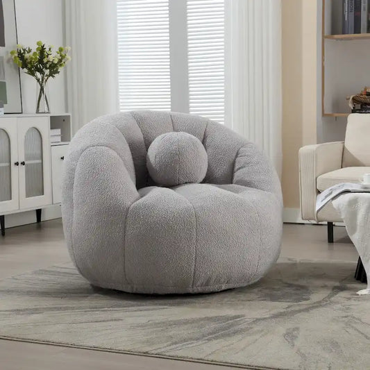 HOMEFUN Pouf rond rembourré en bouclette avec coussin