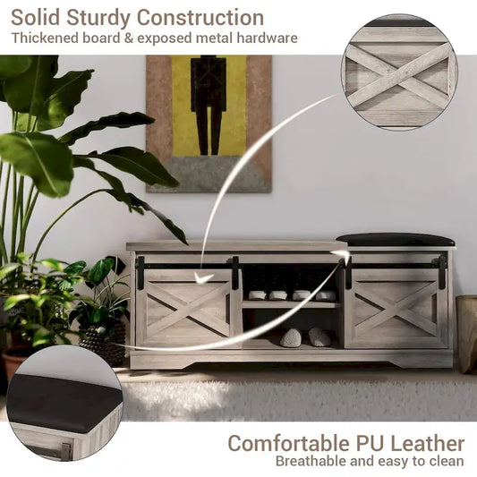 Banc à chaussures d'entrée de style campagnard avec coussin épais