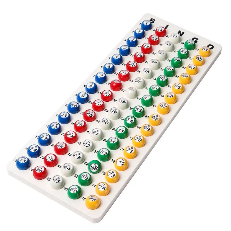 Jeu de bingo GSE : plateau maître et ensemble de 7/8 boules de bingo multicolores en plastique pour cage de bingo