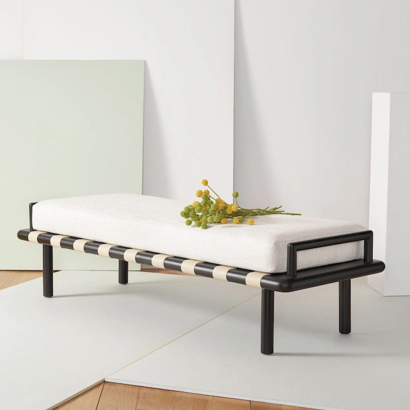 Banc à coussins en teck Grizelda de SAFAVIEH Couture - 178 cm L x 66 cm P x 48 cm H
