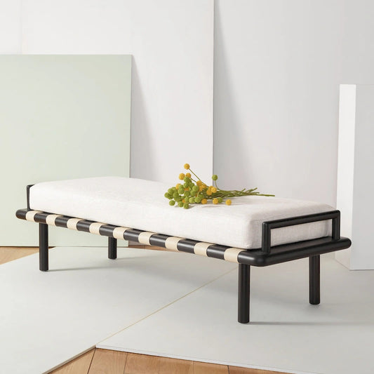 Banc à coussins en teck Grizelda de SAFAVIEH Couture - 178 cm L x 66 cm P x 48 cm H