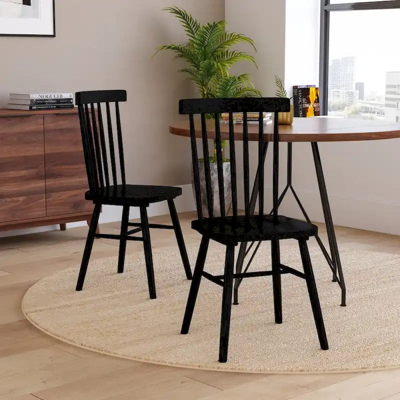 Chaises de salle à manger commerciales de style Windsor en bois massif avec dossier à fuseaux - Lot de 2