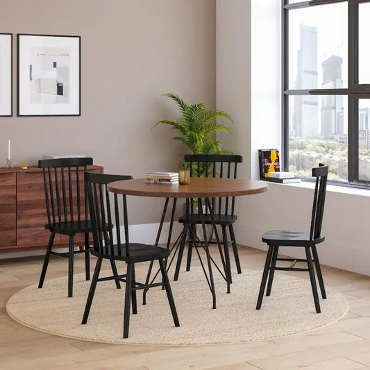 Chaises de salle à manger commerciales de style Windsor en bois massif avec dossier à fuseaux - Lot de 2