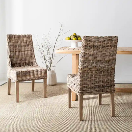 Fauteuils d'intérieur inclinés SAFAVIEH Charolette en résine tressée marron (lot de 2) - 51 x 61 x 99 cm - 51 x 61 x 99 cm