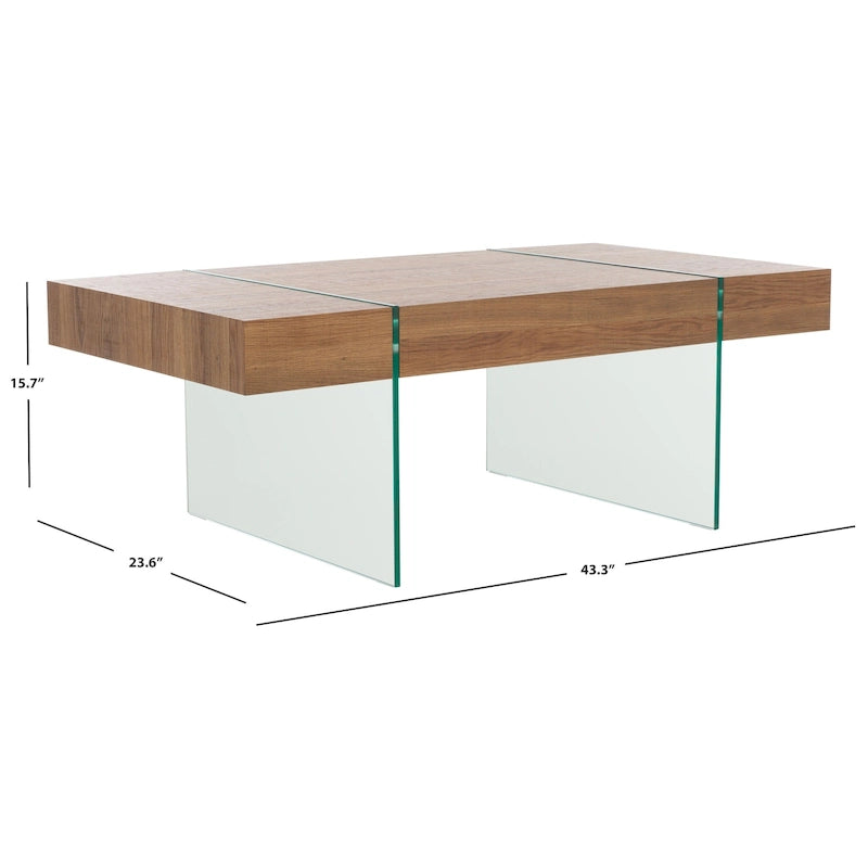 Table basse rectangulaire SAFAVIEH Pluma à pieds en verre - 43,3 cm L x 23,6 cm l x 15,7 cm H - 43 cm L x 24 cm P x 16 cm H