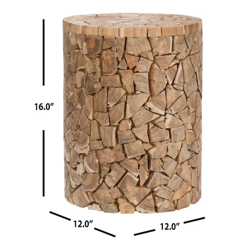 Tabouret rond en bois de teck SAFAVIEH Leslie Bali Chips - 30,5 x 30,5 x 40,5 cm (12 po L x 12 po P x 16 po H)