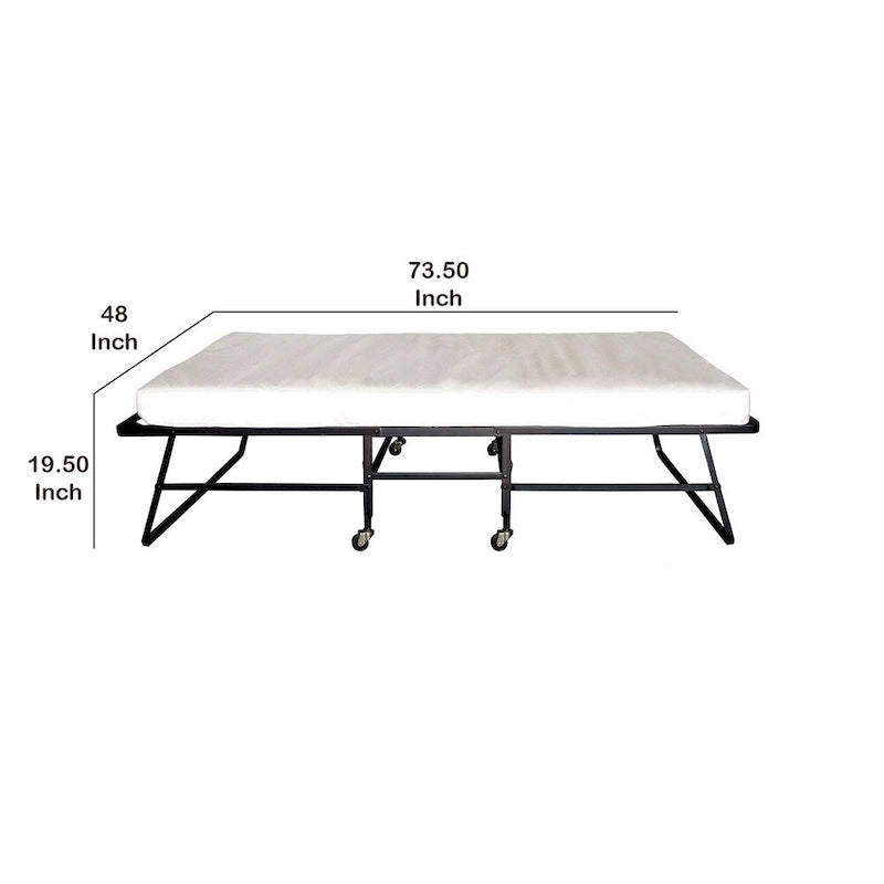 Lit pliant d'appoint en métal avec matelas de 122 cm et roulettes, noir