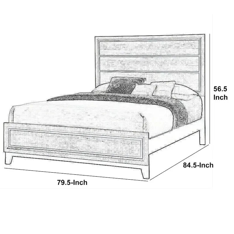 Lit King Size de style transitionnel en bois, avec tête de lit à lattes, chêne gris