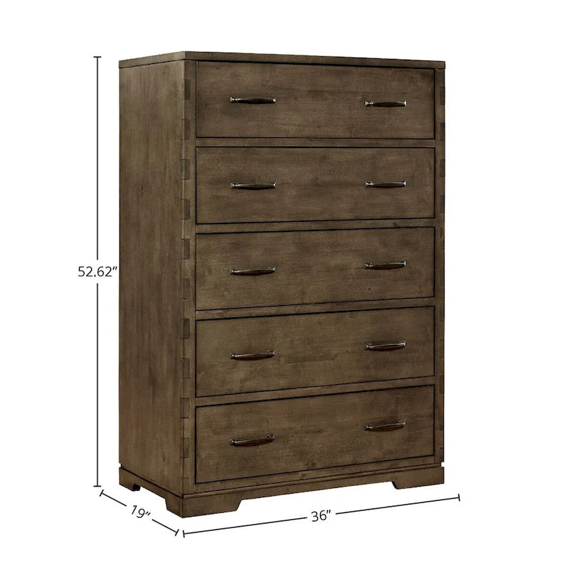 Commode contemporaine à 5 tiroirs en bois à queue d'aronde, gris graphite