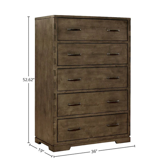 Commode contemporaine à 5 tiroirs en bois à queue d'aronde, gris graphite