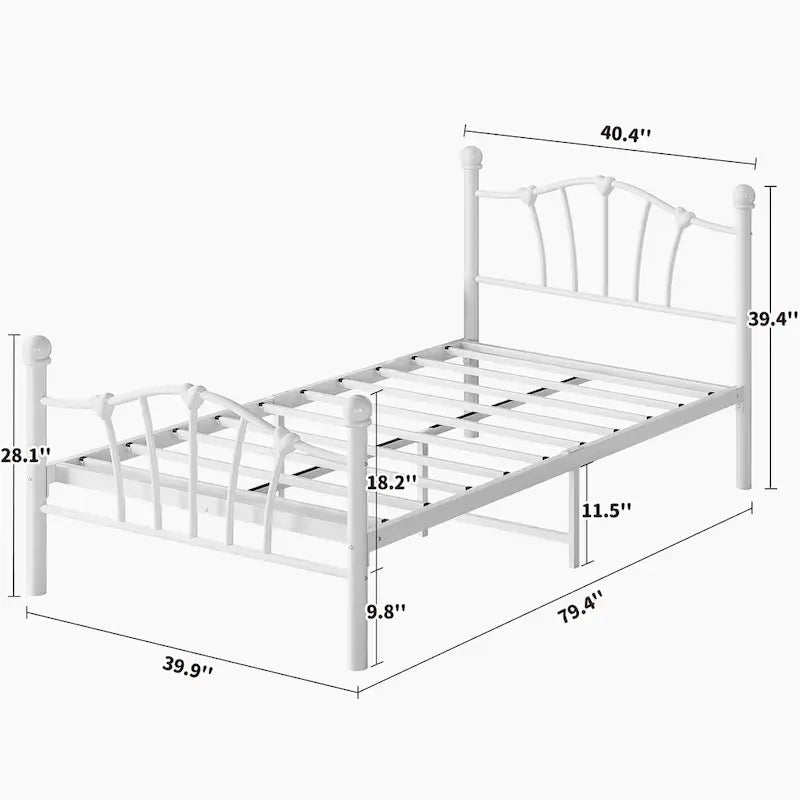 Cadre de lit plateforme pour lit simple avec tête de lit en fer forgé Sweet Heart