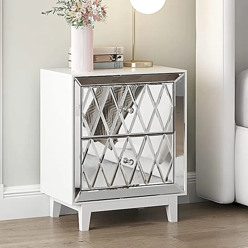 Table de chevet à 2 tiroirs avec miroir