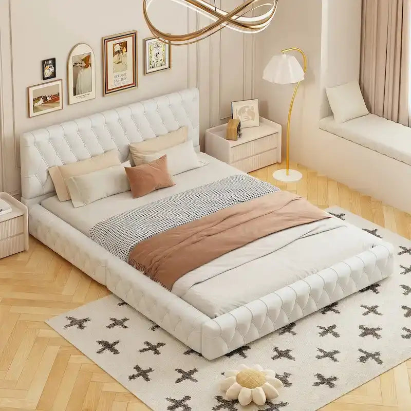 Lit Queen Size capitonné avec tête de lit capitonnée