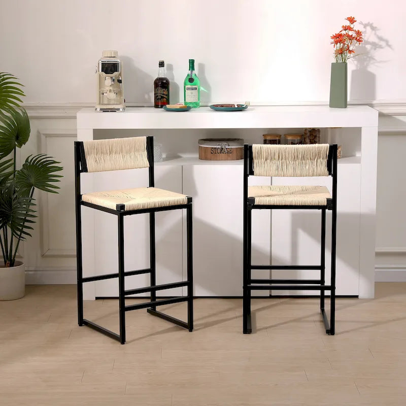 Ensemble de 2 chaises de salle à manger/tabourets de bar Papetr en corde tressée avec repose-pieds