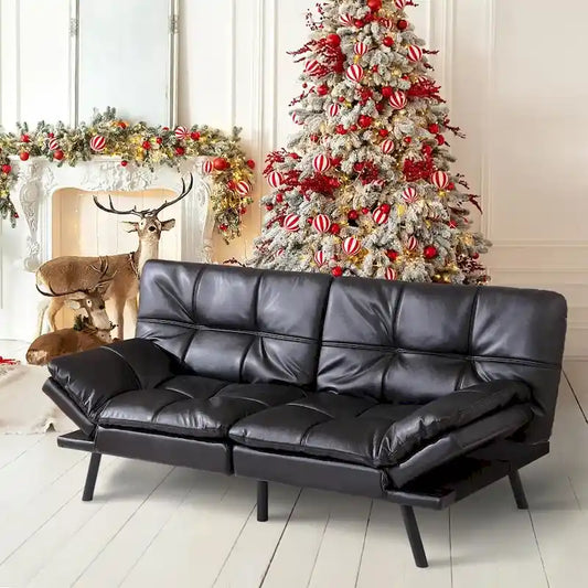 Canapé-lit convertible futon avec accoudoirs réglables, idéal pour studio, appartement, bureau et petits espaces.