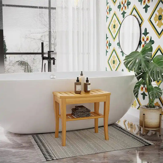 Banc de douche long en bambou