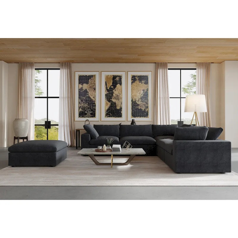 Canapé d'angle modulable Cloud, 6 places, avec coussins et pouf.