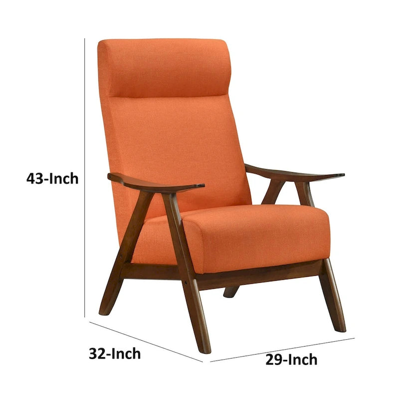 Fauteuil d'appoint Mary 32 pouces, lin polyester orange, bois massif