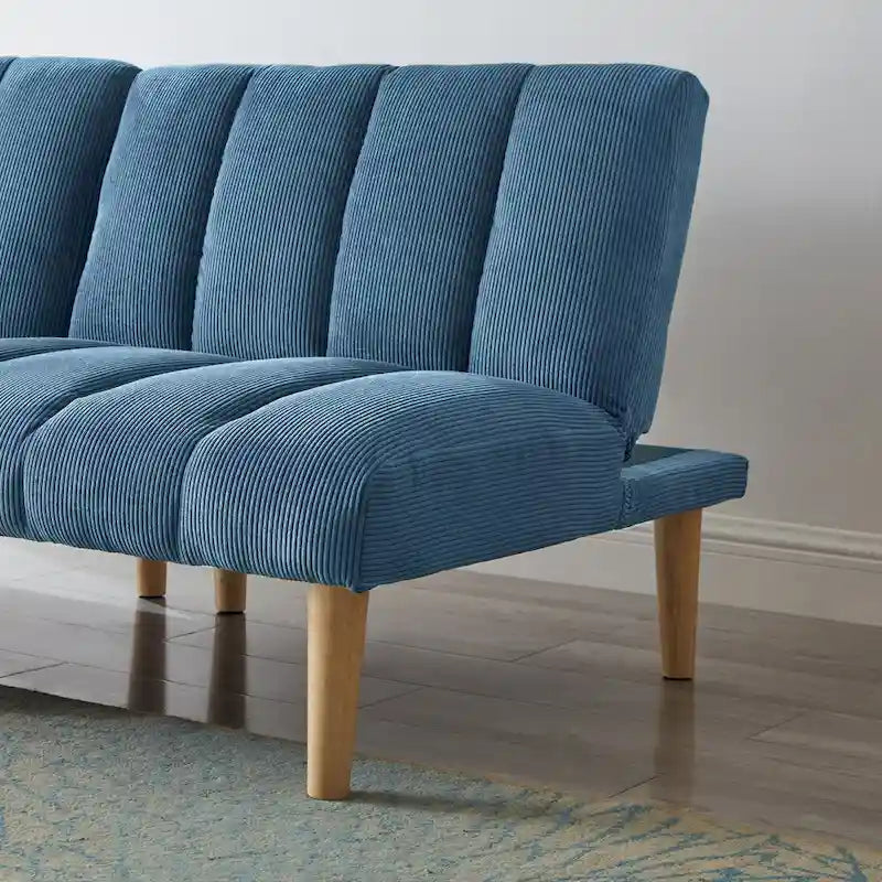 Canapé-lit convertible en tissu velours côtelé et pieds en bois (Couleur : bleu)