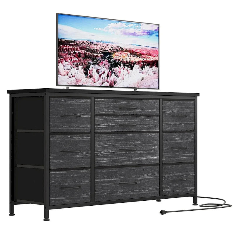 Commode de chambre à coucher avec 10 grands tiroirs pour meuble TV de 55 pouces de long - 55 pouces