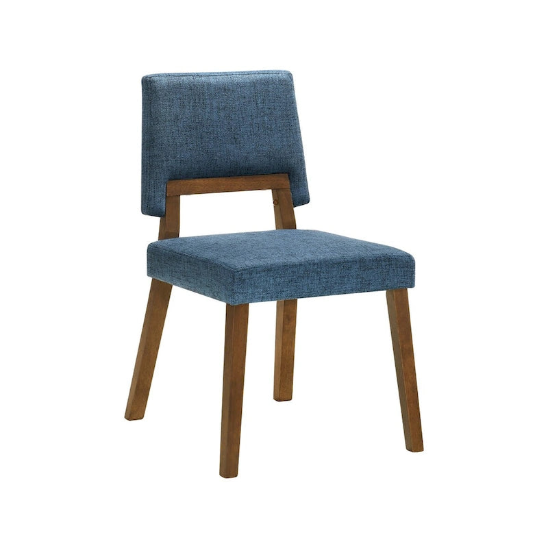 Chaises de salle à manger Yumi 58 cm (23 pouces), lot de 2, assise en tissu bleu, couleur noyer marron