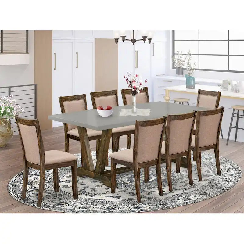Ensemble de salle à manger East West Furniture : table de cuisine et chaises en lin kaki foncé, style jacobéen vieilli (composition au choix).
