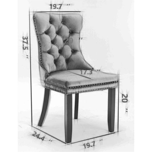 Chaise de salle à manger contemporaine en bois massif capitonné et revêtement en velours, lot de 2